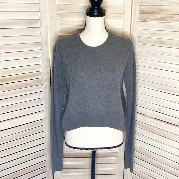 Wilt Y2K Charcoal Gray 100% Cashmere Diamond Cable Cropped Sweater L - Picture 1 of 10